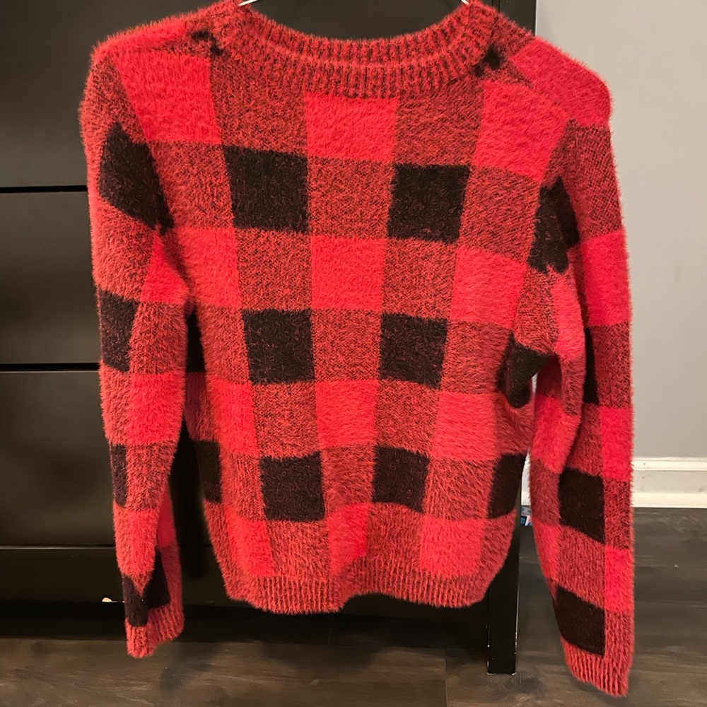 Red and black plaid sweater
